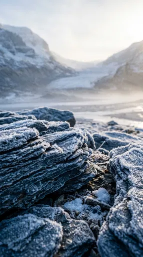 Frost-Covered Slate Rocks in Glacial Valley