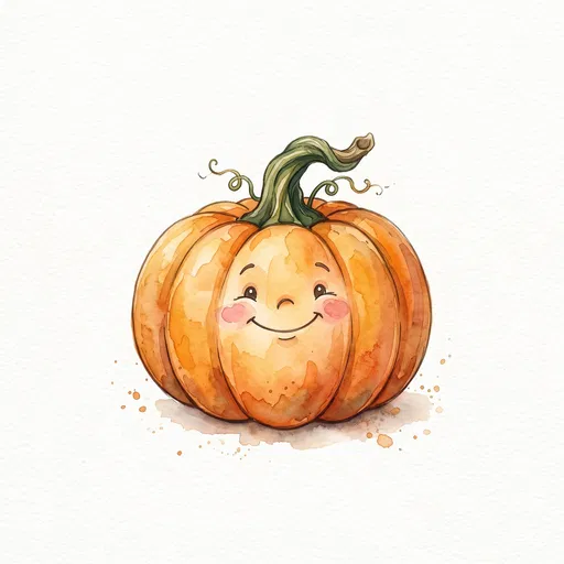 Cute Watercolor Smiling Pumpkin Illustration