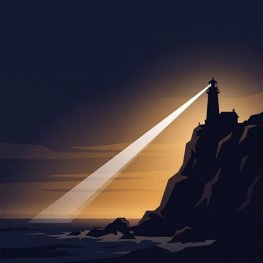 Cliffside Lighthouse Silhouette with Glowing Beam