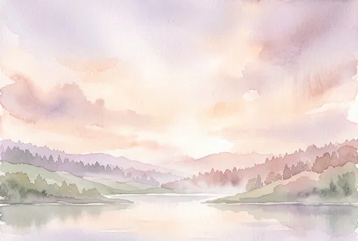 Pastel Watercolor Autumn Lake Landscape
