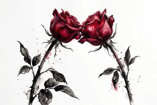 Watercolor Illustration of Two Touching Red Roses