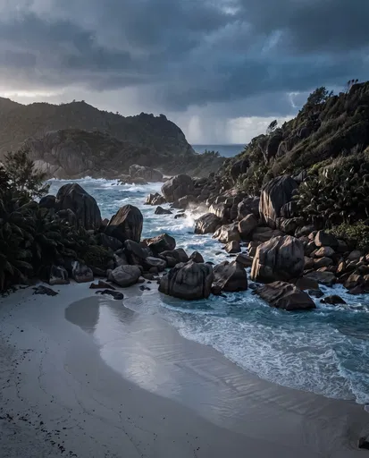 Secluded Tropical Cove Before Storm