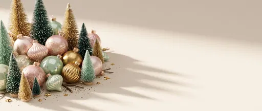 Pastel Christmas Ornaments and Miniature Pine Trees
