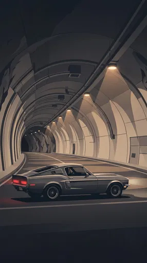 Stylized Fastback Car in Mountain Tunnel