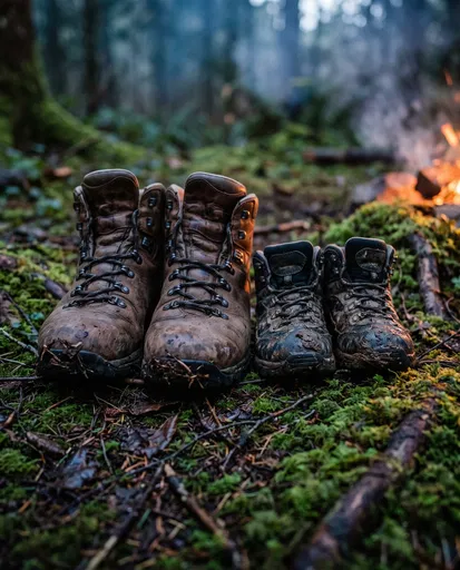 Muddy Adult and Child Hiking Boots