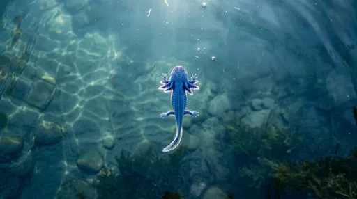 Overhead View of Floating Blue Axolotl