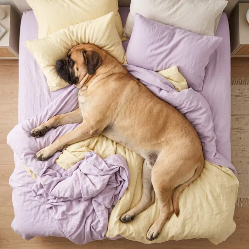 Giant Mastiff Sleeping on Pastel Bed