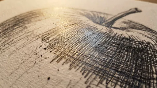Macro Graphite Apple Sketch in Golden Light