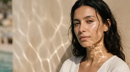 Woman With Dewy Skin and Water Reflections