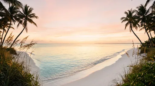 Tropical Beach Lagoon at Pastel Sunrise
