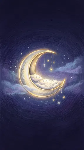 Colored Pencil Crescent Moon Cradle Illustration
