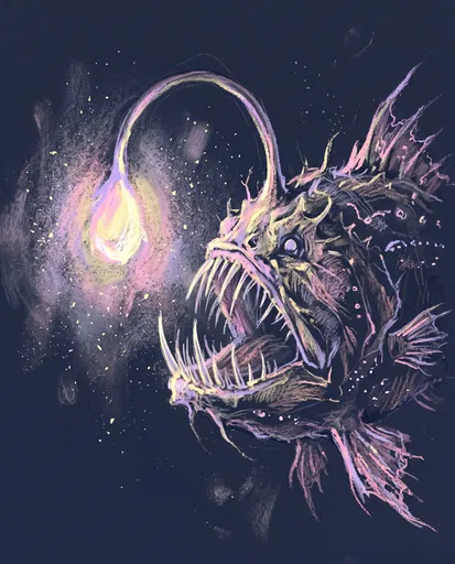 Glowing Anglerfish Pastel Chalk Illustration