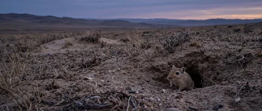 Mongolian Gerbil Emerging From Desert Burrow