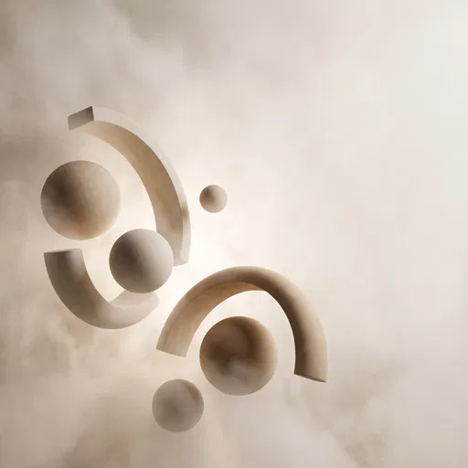 Minimalist Floating Ecru Spheres and Arches