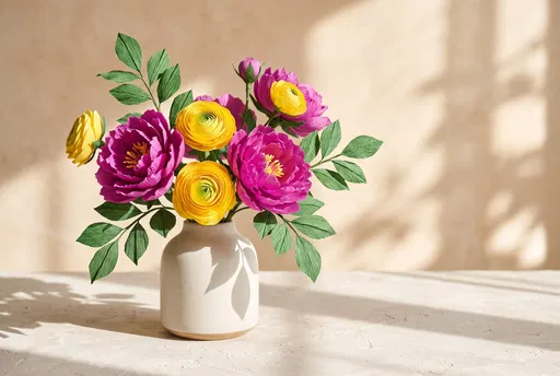 Crepe Paper Flower Bouquet in Ceramic Vase