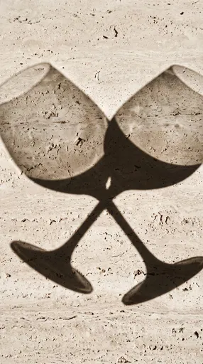 Intersecting Wine Glass Shadows on Travertine