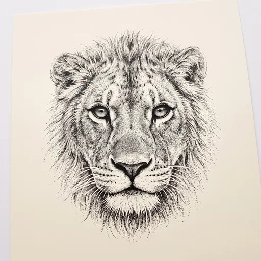 Stippled Ink Drawing of Young Lion Face
