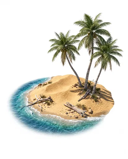 Isolated Tropical Island With Three Palms