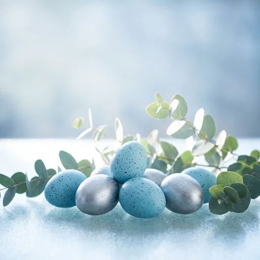 Blue and Silver Easter Eggs with Eucalyptus