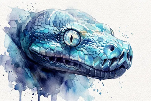Blue Python Head Watercolor Illustration