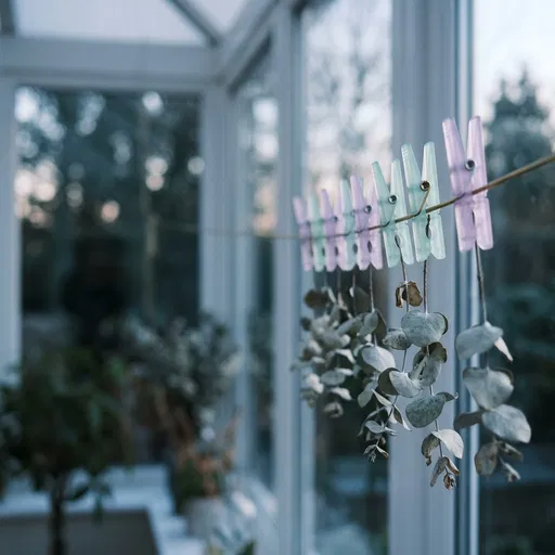 Pastel Clothespins Holding Dried Eucalyptus Stems