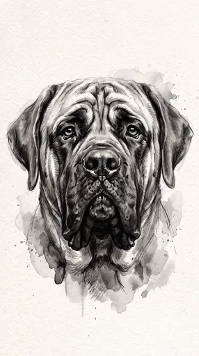 Monochrome Ink Wash English Mastiff Portrait