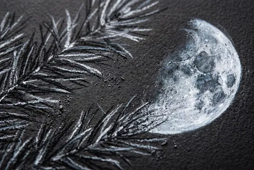 Chalk Drawing of Moon and Pine Needles