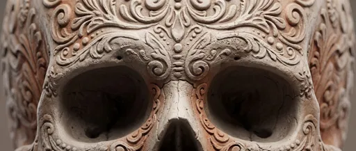 Close-Up of Carved Clay Calavera Skull