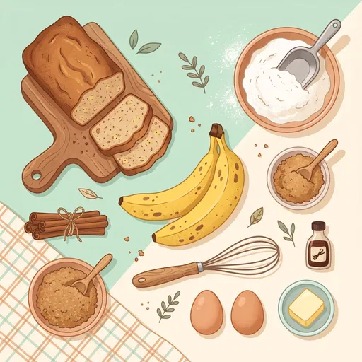 Banana Bread Ingredients Flat Lay Illustration
