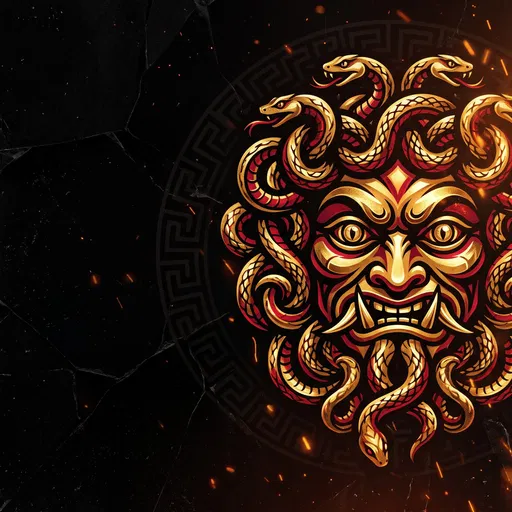 Gold and Crimson Gorgon Mask Emblem