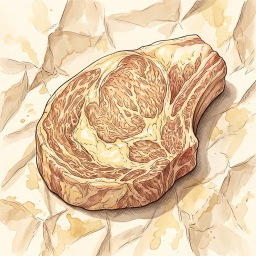 Marbled Ribeye Steak Watercolor Illustration