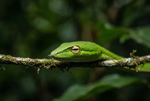 Green Vine Snake Macro Portrait