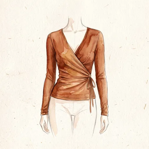 Watercolor Rust Wrap Top Fashion Illustration