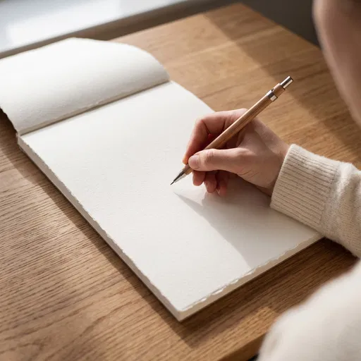 Hand Holding Wooden Pencil Over Blank Sketchpad
