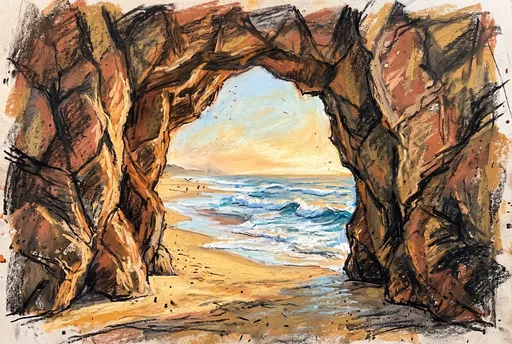 Pastel Drawing of Coastal Rock Arch