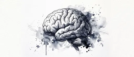 Monochrome Watercolor and Ink Brain Illustration