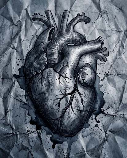 Monochrome Ink Illustration of Anatomical Heart