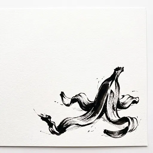 Black Ink Brush Drawing of Banana Peel