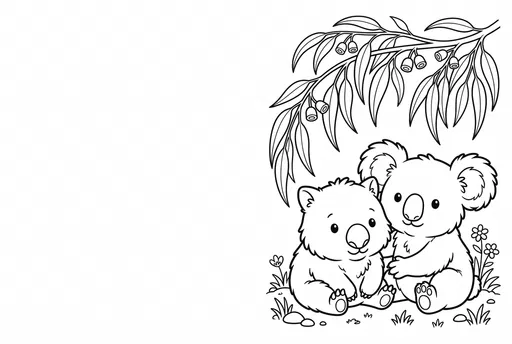 Cute Wombat and Koala Coloring Page
