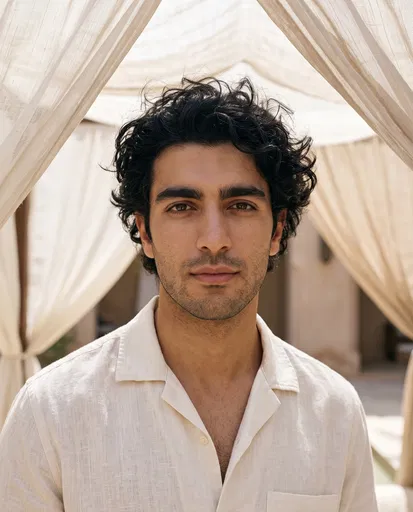 Young Man Under Linen Canopy