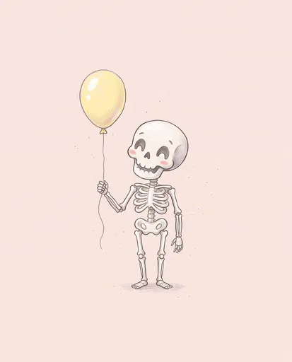 Cute Cartoon Skeleton Holding Yellow Balloon