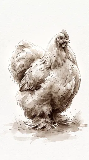 Sepia Watercolor Cochin Hen Illustration