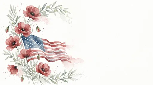 Watercolor Poppies and American Flag Frame