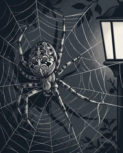 Monochrome Illustration of Orb Weaver Spider
