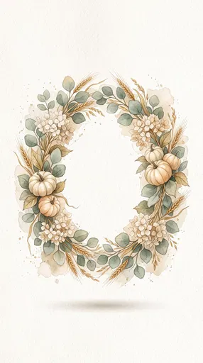 Watercolor Autumn Harvest Wreath Illustration