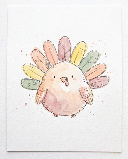 Cute Pastel Watercolor Turkey Illustration