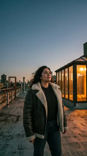 Woman on City Rooftop at Dusk