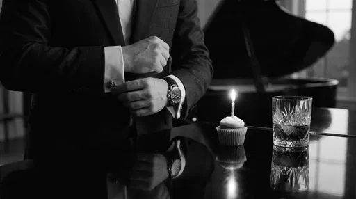 Man Adjusting Cufflinks Near Birthday Cupcake