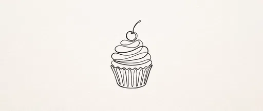 Minimalist Line Art Cupcake With Cherry