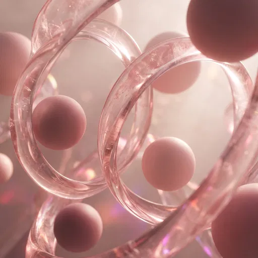 Abstract Pink Glass Ribbons and Spheres